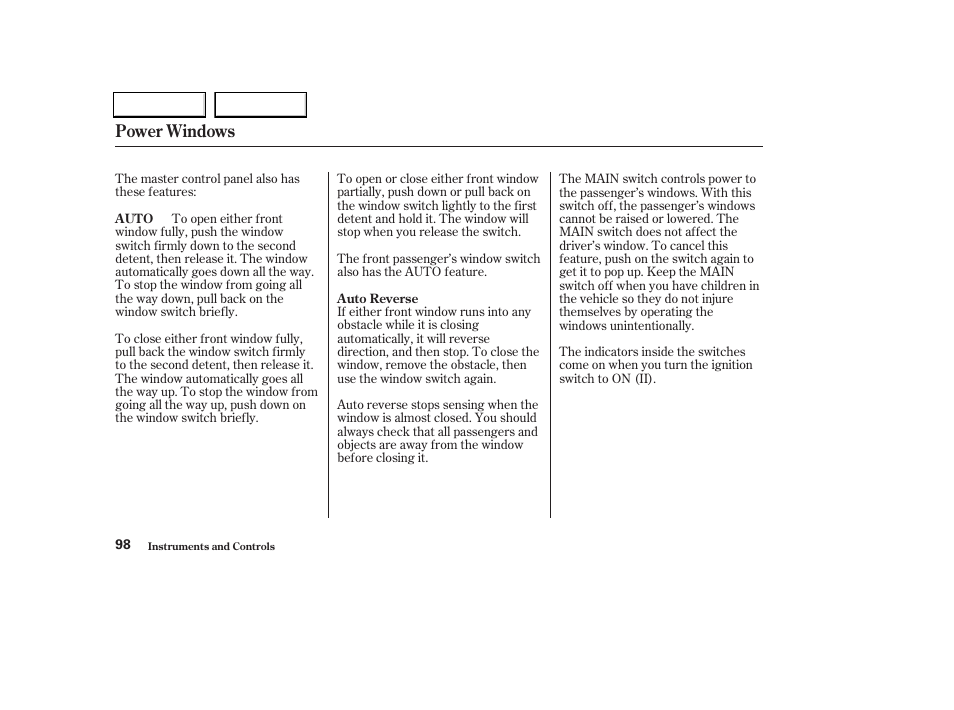 Power windows | Acura 2004 TL - Owner's Manual User Manual | Page 101 / 283