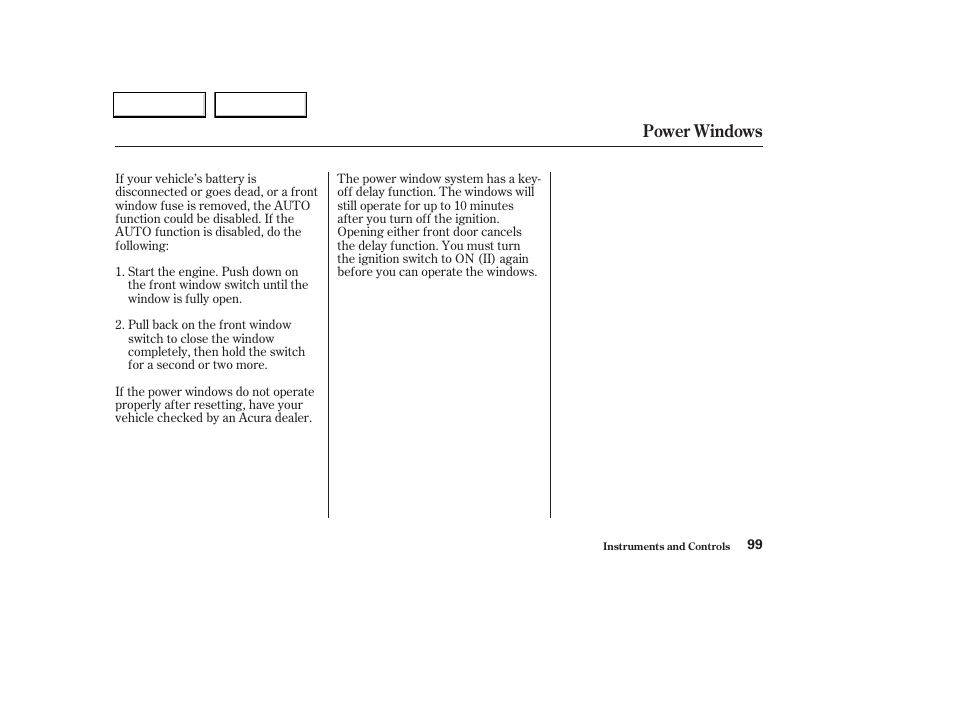 Power windows | Acura 2004 TL - Owner's Manual User Manual | Page 102 / 283