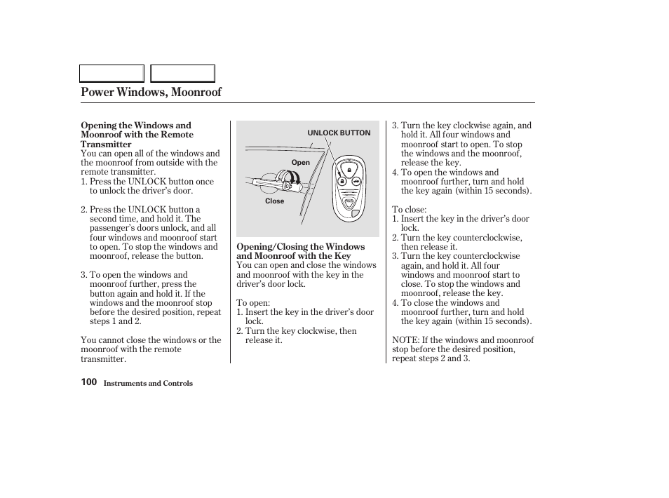 Power windows, moonroof | Acura 2004 TL - Owner's Manual User Manual | Page 103 / 283