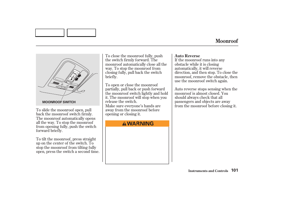 Moonroof | Acura 2004 TL - Owner's Manual User Manual | Page 104 / 283