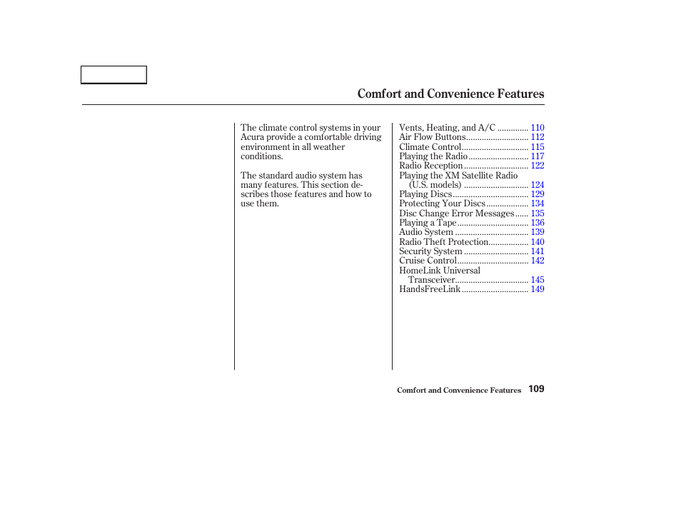 Comfort and convenience features | Acura 2004 TL - Owner's Manual User Manual | Page 112 / 283