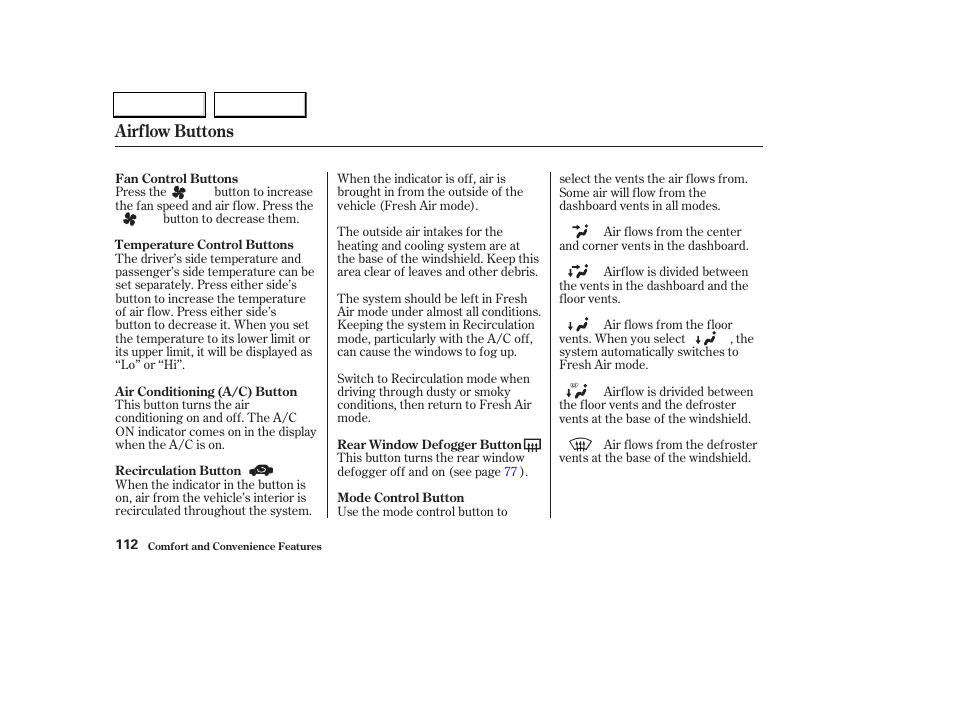 Airflow buttons | Acura 2004 TL - Owner's Manual User Manual | Page 115 / 283