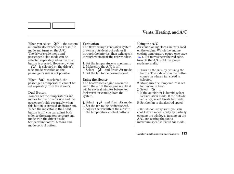 Vents, heating, and a/c | Acura 2004 TL - Owner's Manual User Manual | Page 116 / 283