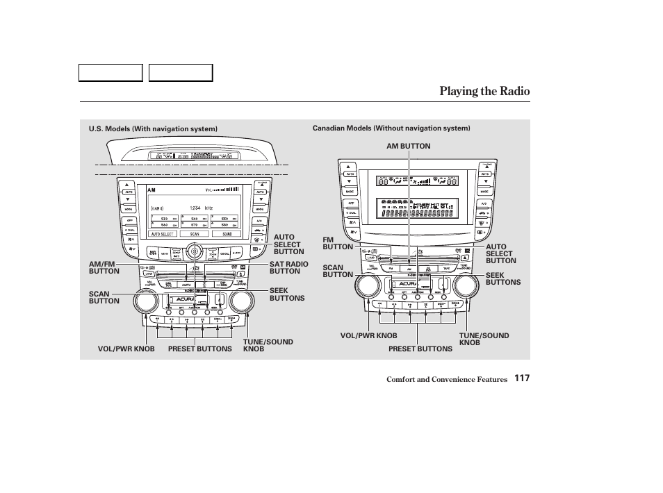 Playing the radio | Acura 2004 TL - Owner's Manual User Manual | Page 120 / 283