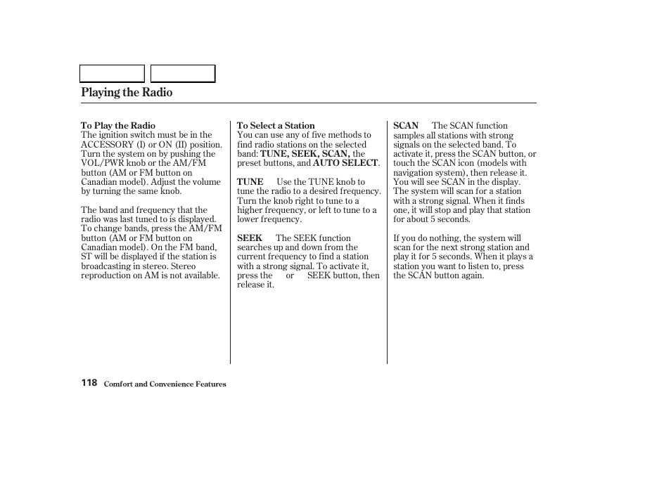 Playing the radio | Acura 2004 TL - Owner's Manual User Manual | Page 121 / 283