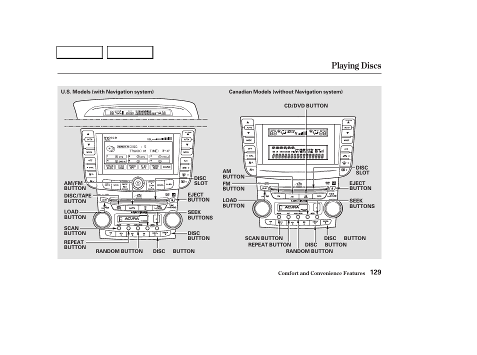 Playing discs | Acura 2004 TL - Owner's Manual User Manual | Page 132 / 283