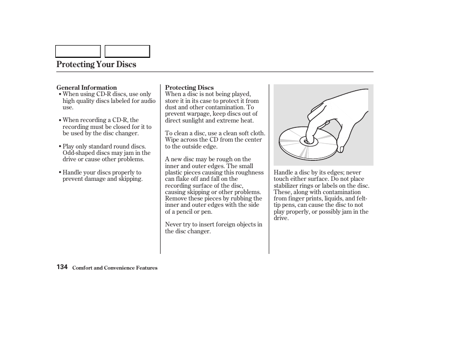 Protecting your discs | Acura 2004 TL - Owner's Manual User Manual | Page 137 / 283