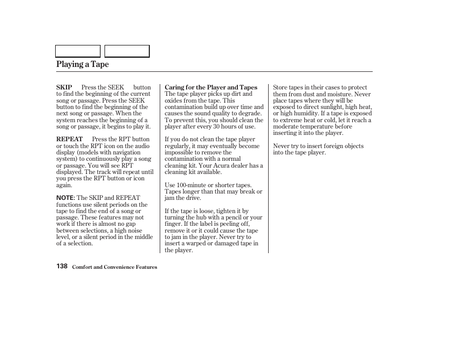 Playing a tape | Acura 2004 TL - Owner's Manual User Manual | Page 141 / 283