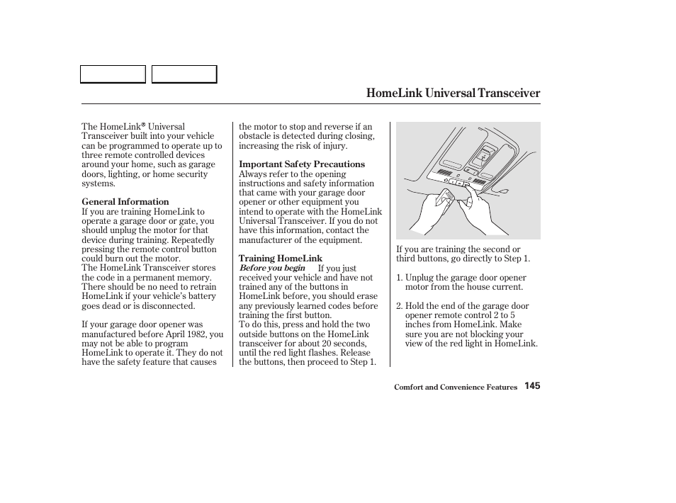 Homelink universal transceiver | Acura 2004 TL - Owner's Manual User Manual | Page 148 / 283