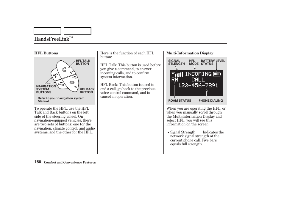 Handsfreelink | Acura 2004 TL - Owner's Manual User Manual | Page 153 / 283
