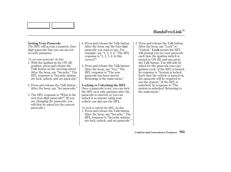 Handsfreelink | Acura 2004 TL - Owner's Manual User Manual | Page 156 / 283