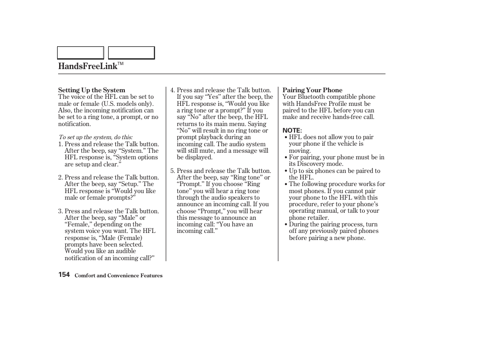 Handsfreelink | Acura 2004 TL - Owner's Manual User Manual | Page 157 / 283