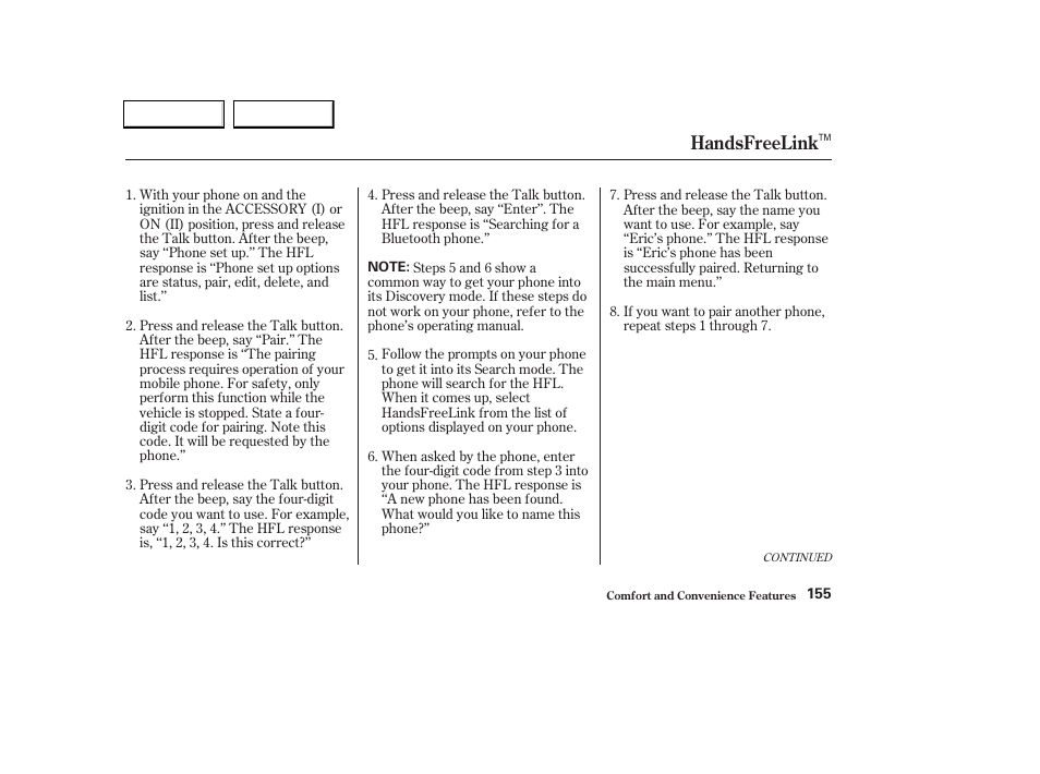 Handsfreelink | Acura 2004 TL - Owner's Manual User Manual | Page 158 / 283