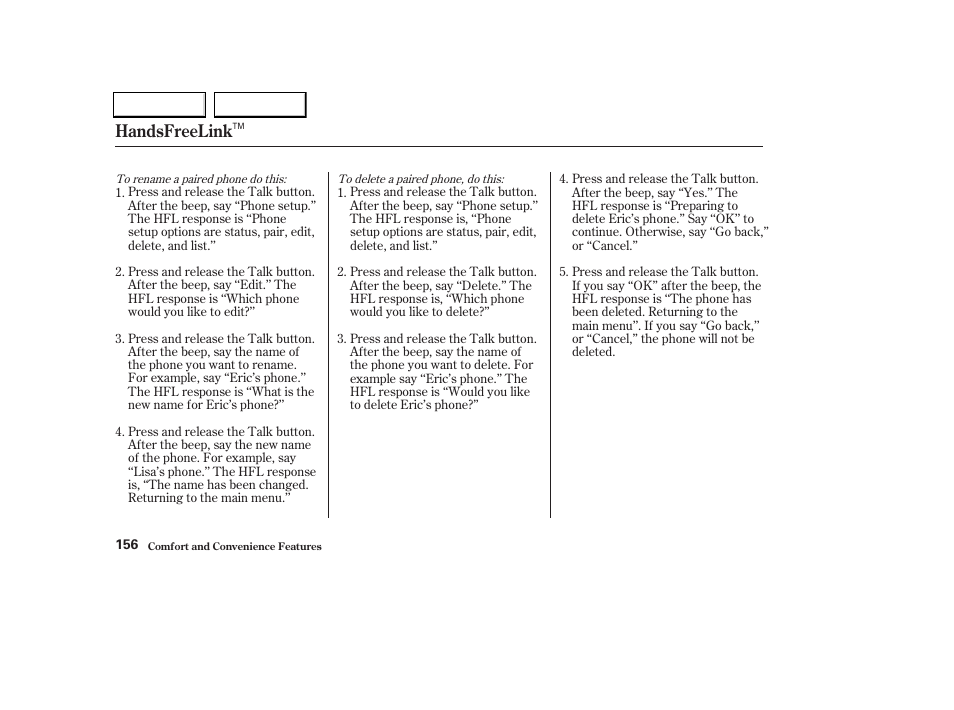 Handsfreelink | Acura 2004 TL - Owner's Manual User Manual | Page 159 / 283