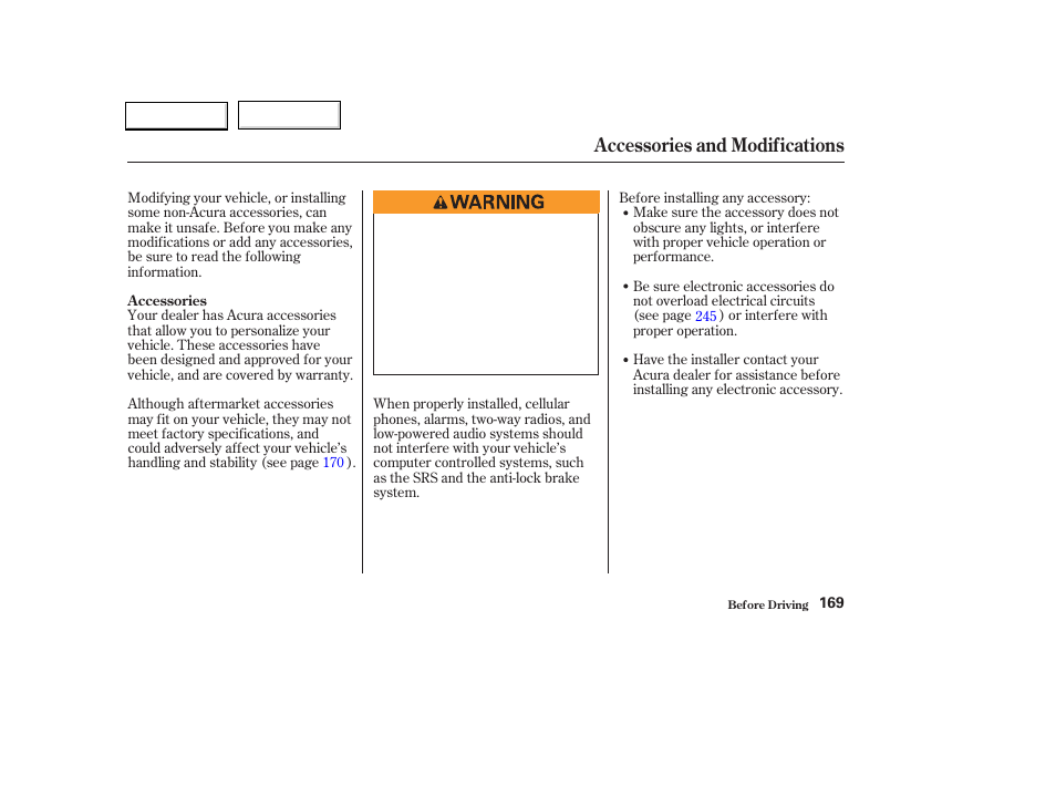 Accessories and modifications | Acura 2004 TL - Owner's Manual User Manual | Page 172 / 283
