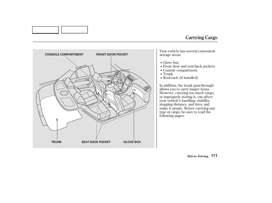 Carrying cargo | Acura 2004 TL - Owner's Manual User Manual | Page 174 / 283