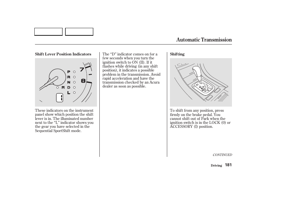 Automatic transmission | Acura 2004 TL - Owner's Manual User Manual | Page 184 / 283