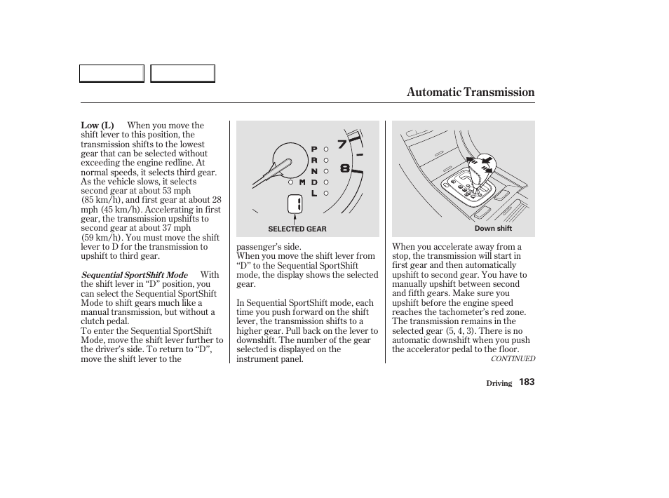 Automatic transmission | Acura 2004 TL - Owner's Manual User Manual | Page 186 / 283