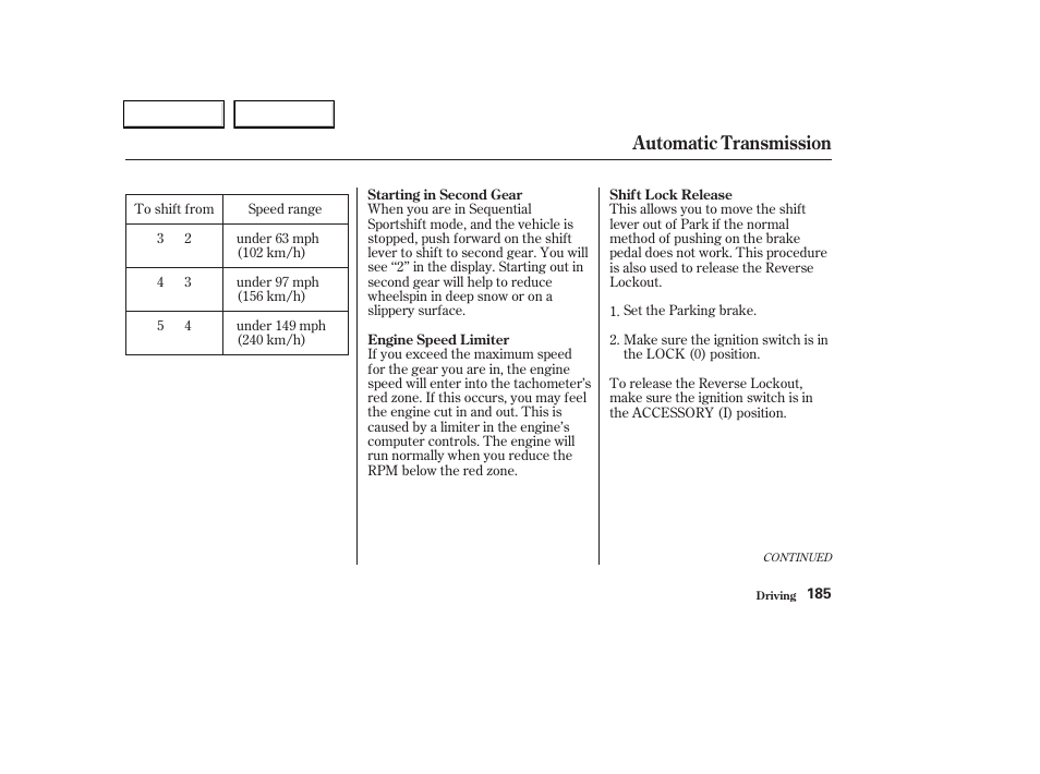 Automatic transmission | Acura 2004 TL - Owner's Manual User Manual | Page 188 / 283
