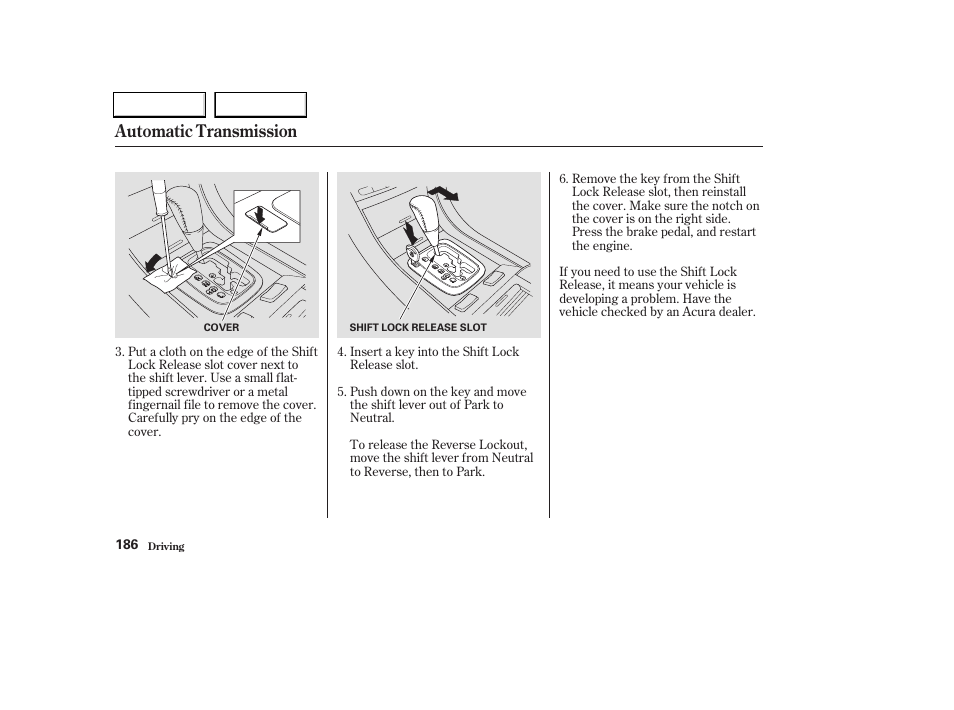 Automatic transmission | Acura 2004 TL - Owner's Manual User Manual | Page 189 / 283