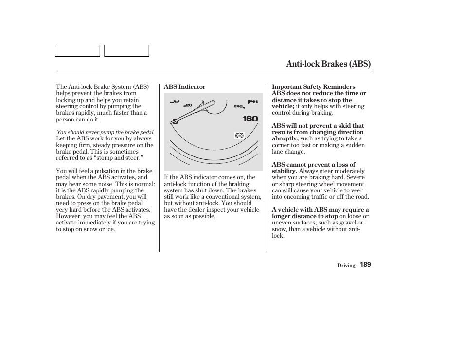 Anti-lock brakes (abs) | Acura 2004 TL - Owner's Manual User Manual | Page 192 / 283