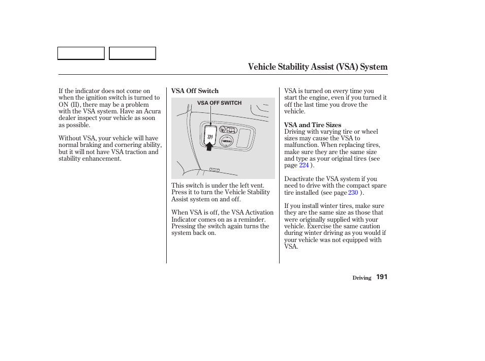 Vehicle stability assist (vsa) system | Acura 2004 TL - Owner's Manual User Manual | Page 194 / 283