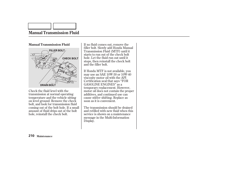 Manual transmission fluid | Acura 2004 TL - Owner's Manual User Manual | Page 213 / 283