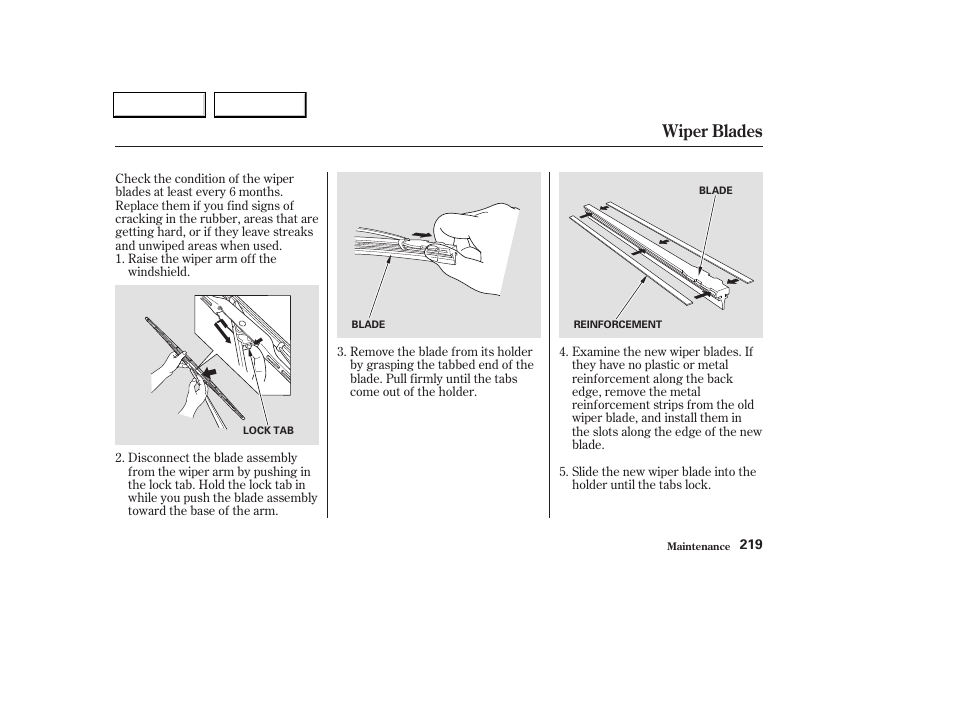 Wiper blades | Acura 2004 TL - Owner's Manual User Manual | Page 222 / 283