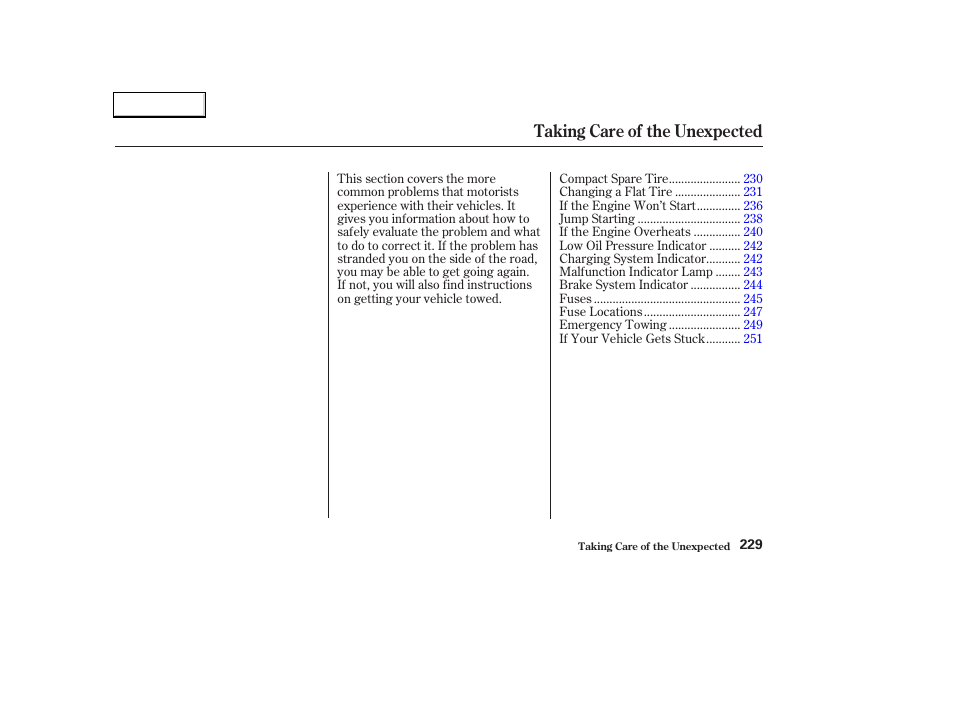 Taking care of the unexpected | Acura 2004 TL - Owner's Manual User Manual | Page 232 / 283