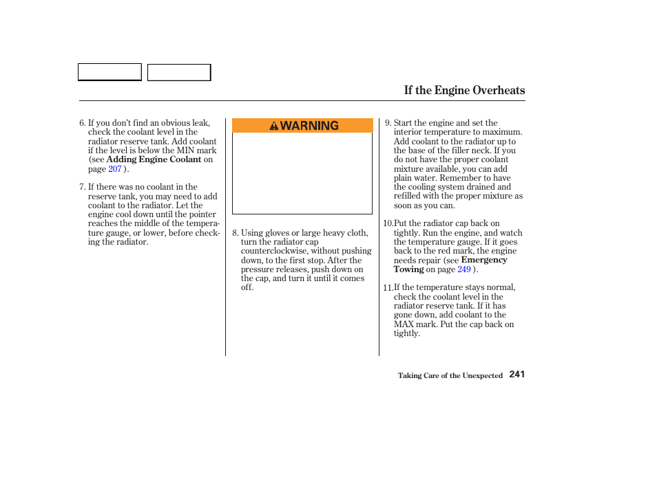If the engine overheats | Acura 2004 TL - Owner's Manual User Manual | Page 244 / 283