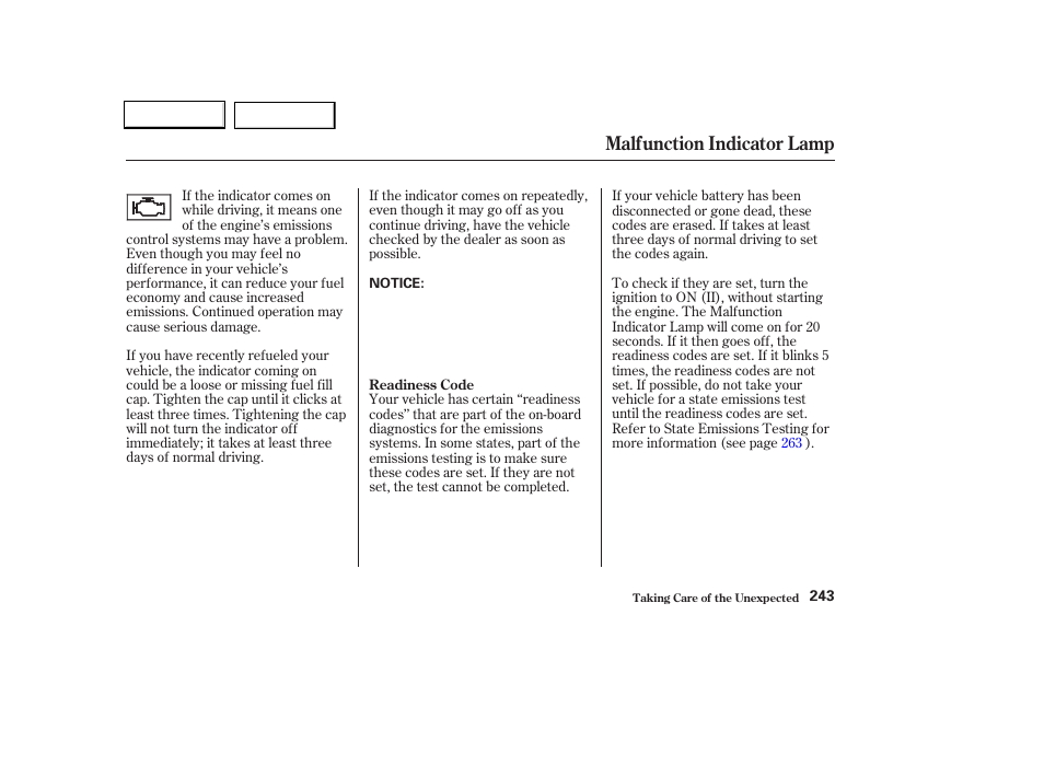 Malfunction indicator lamp | Acura 2004 TL - Owner's Manual User Manual | Page 246 / 283