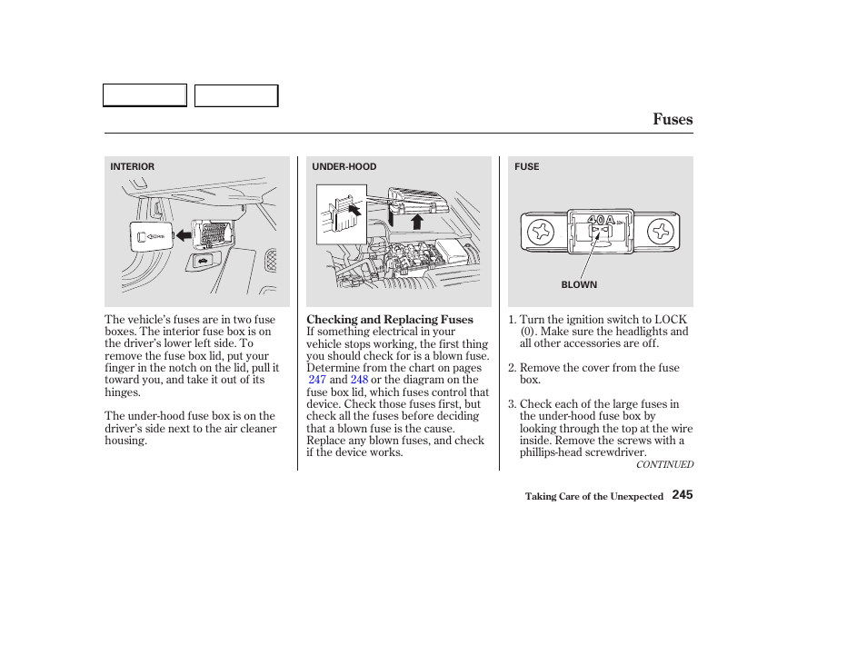 Fuses | Acura 2004 TL - Owner's Manual User Manual | Page 248 / 283