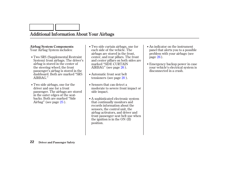 Additional information about your airbags | Acura 2004 TL - Owner's Manual User Manual | Page 25 / 283