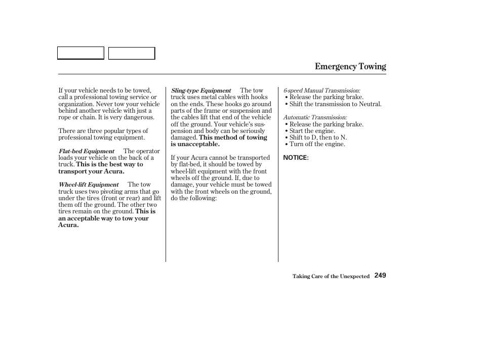 Emergency towing | Acura 2004 TL - Owner's Manual User Manual | Page 252 / 283