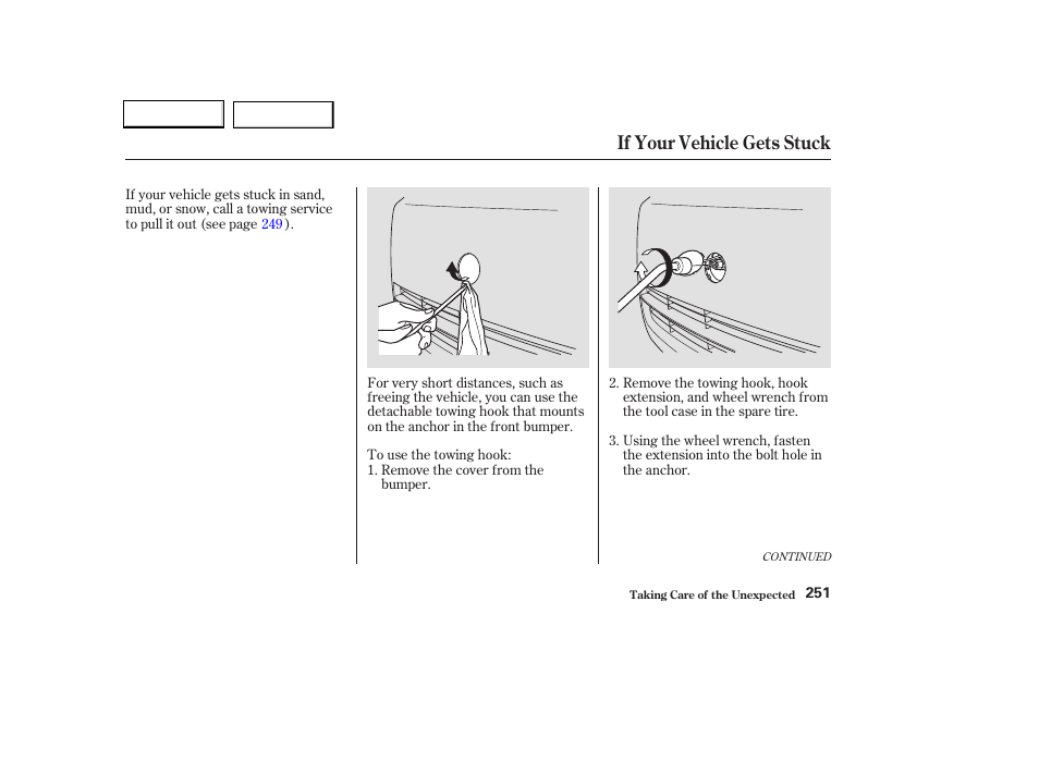 If your vehicle gets stuck | Acura 2004 TL - Owner's Manual User Manual | Page 254 / 283
