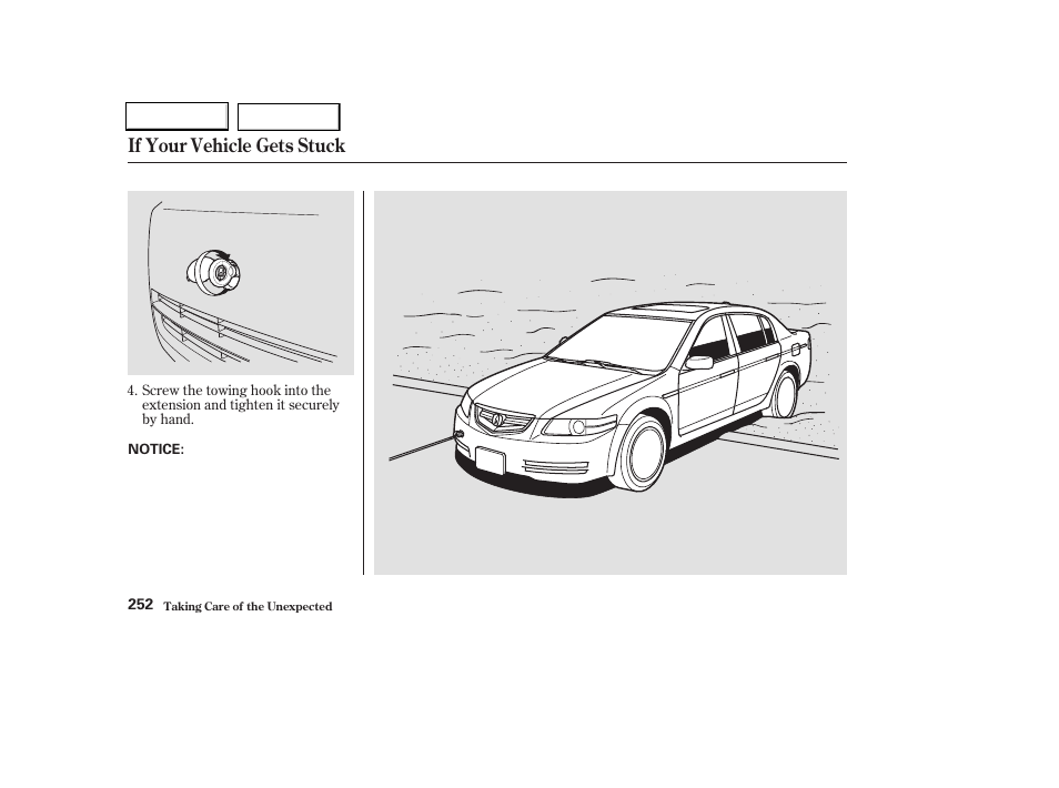 If your vehicle gets stuck | Acura 2004 TL - Owner's Manual User Manual | Page 255 / 283