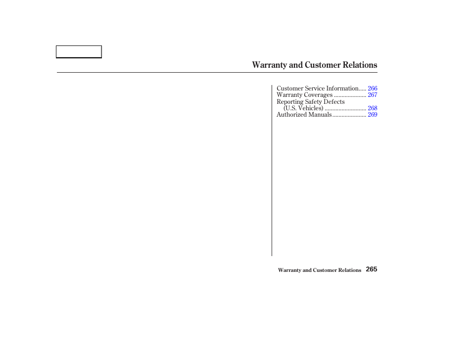 Warranty and customer relations | Acura 2004 TL - Owner's Manual User Manual | Page 268 / 283