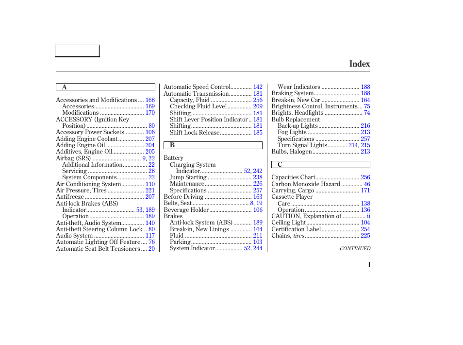 Index | Acura 2004 TL - Owner's Manual User Manual | Page 274 / 283