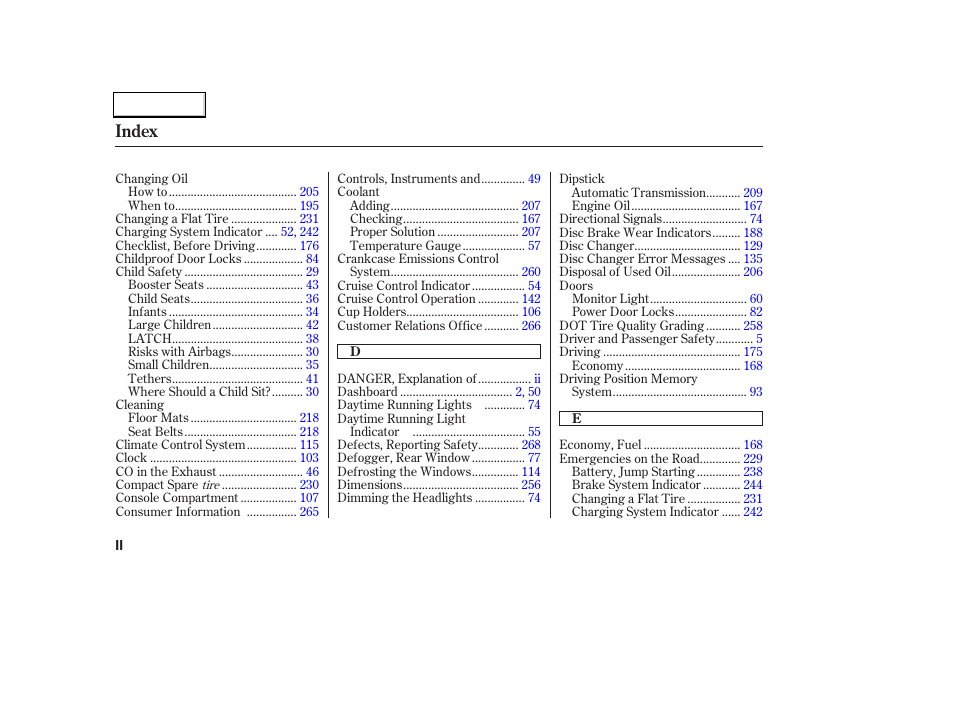 Index | Acura 2004 TL - Owner's Manual User Manual | Page 275 / 283