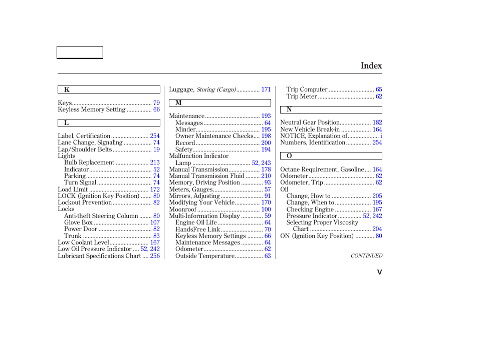 Index | Acura 2004 TL - Owner's Manual User Manual | Page 278 / 283
