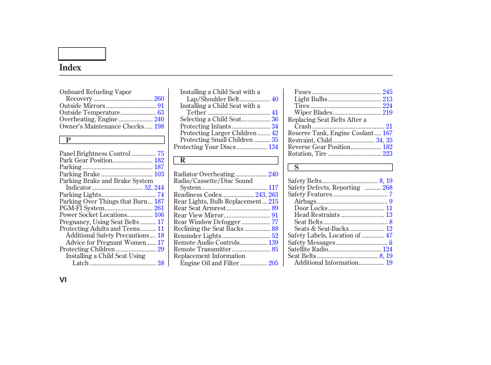 Index | Acura 2004 TL - Owner's Manual User Manual | Page 279 / 283