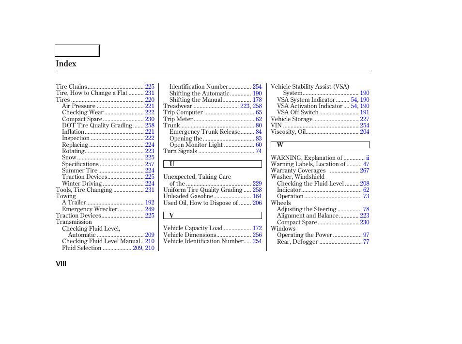 Index | Acura 2004 TL - Owner's Manual User Manual | Page 281 / 283
