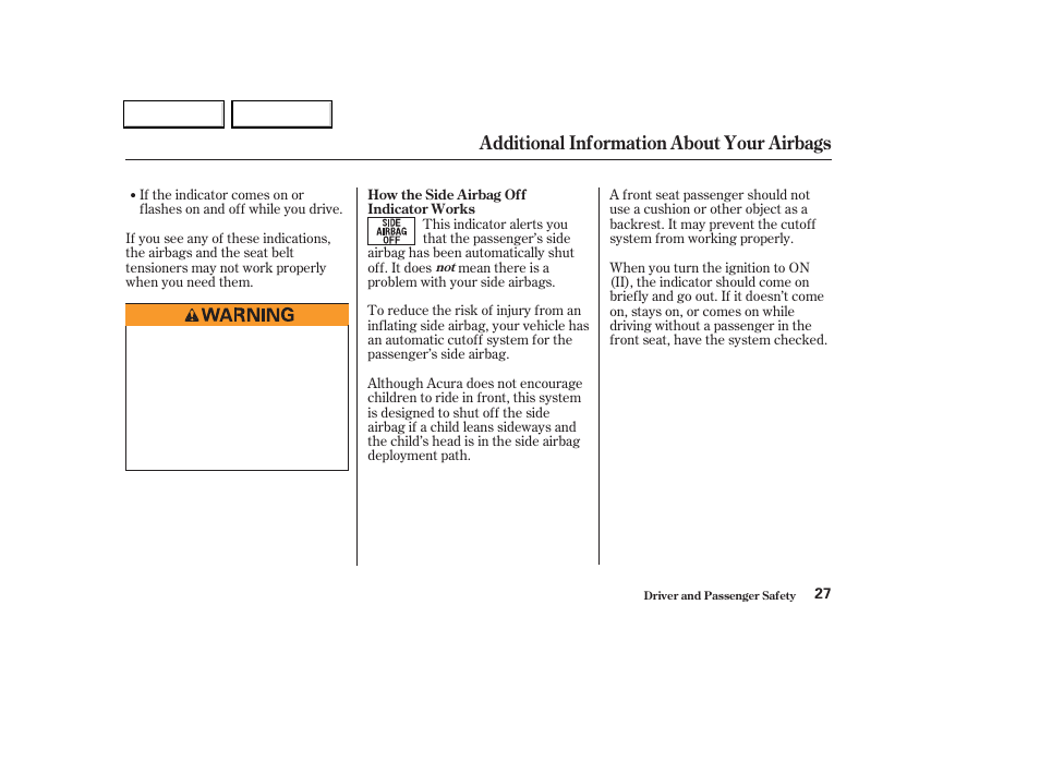 Additional information about your airbags | Acura 2004 TL - Owner's Manual User Manual | Page 30 / 283