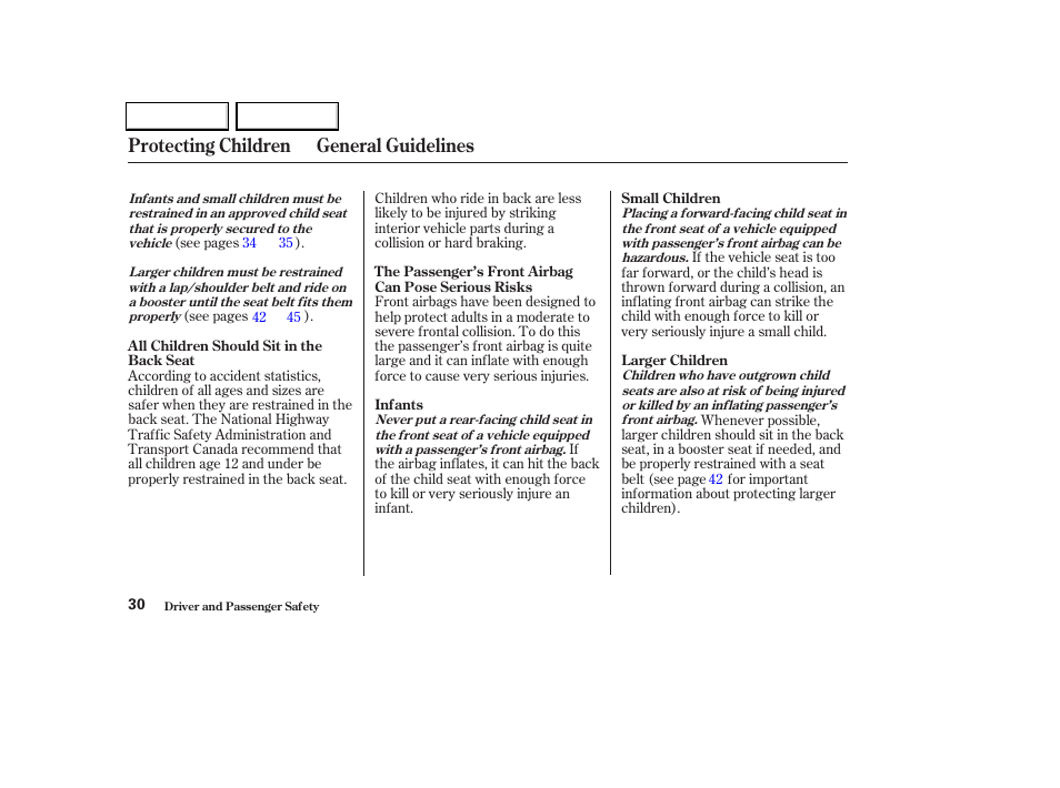 Protecting children general guidelines | Acura 2004 TL - Owner's Manual User Manual | Page 33 / 283