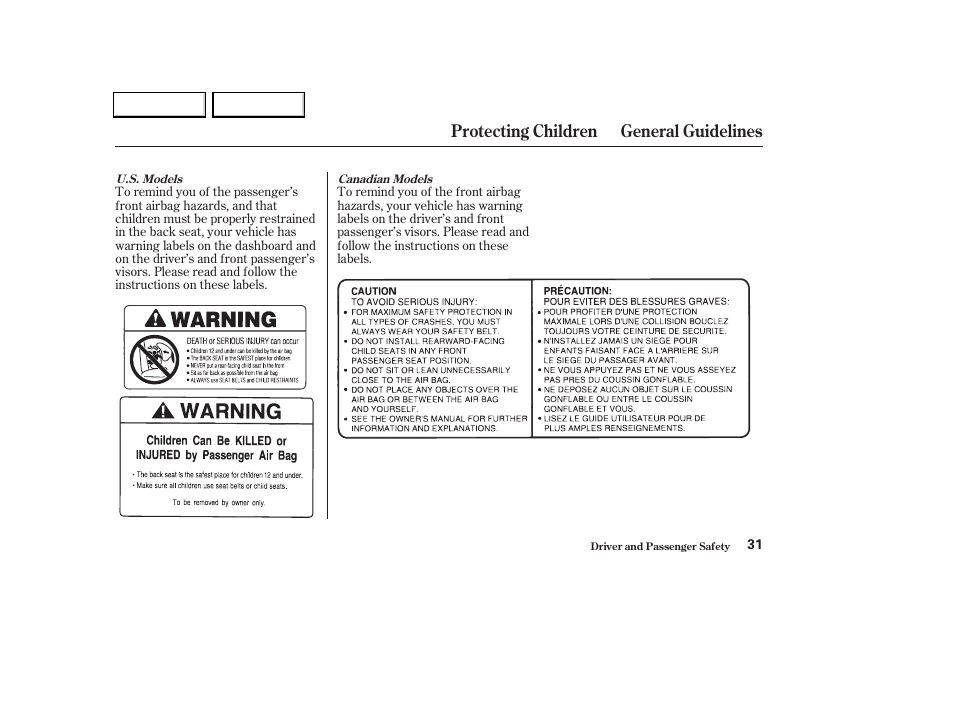 Protecting children general guidelines | Acura 2004 TL - Owner's Manual User Manual | Page 34 / 283