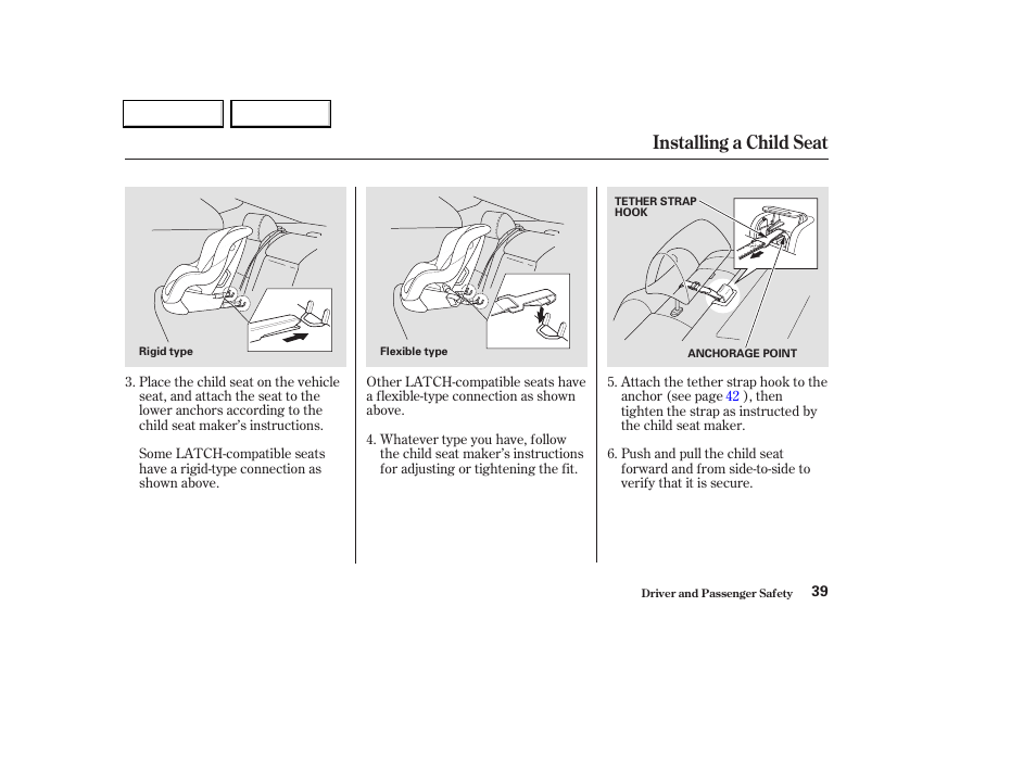 Installing a child seat | Acura 2004 TL - Owner's Manual User Manual | Page 42 / 283