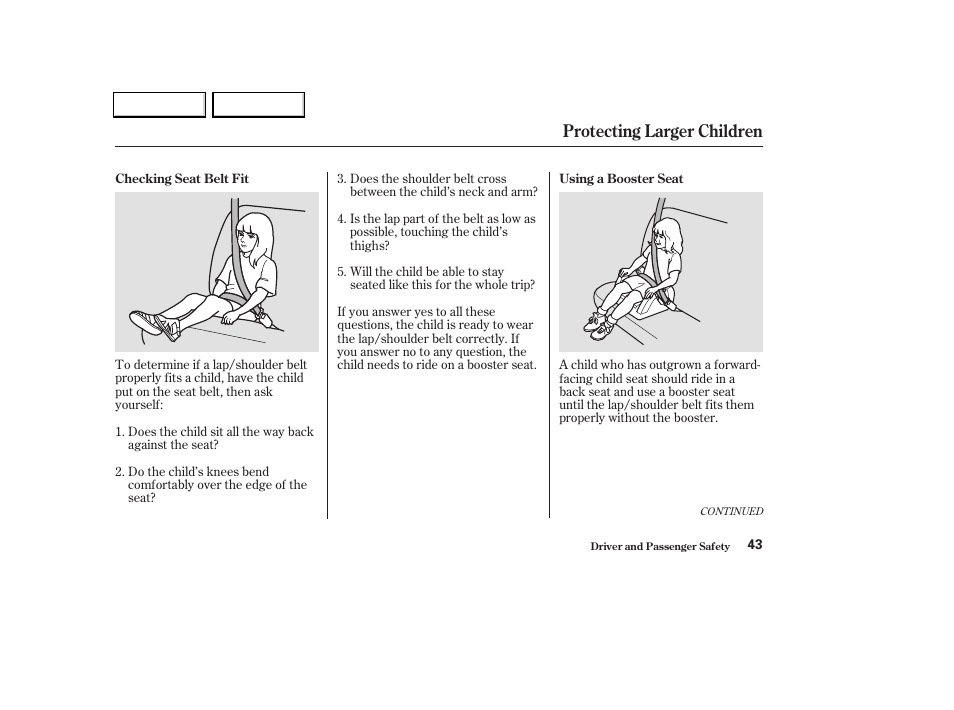 Protecting larger children | Acura 2004 TL - Owner's Manual User Manual | Page 46 / 283