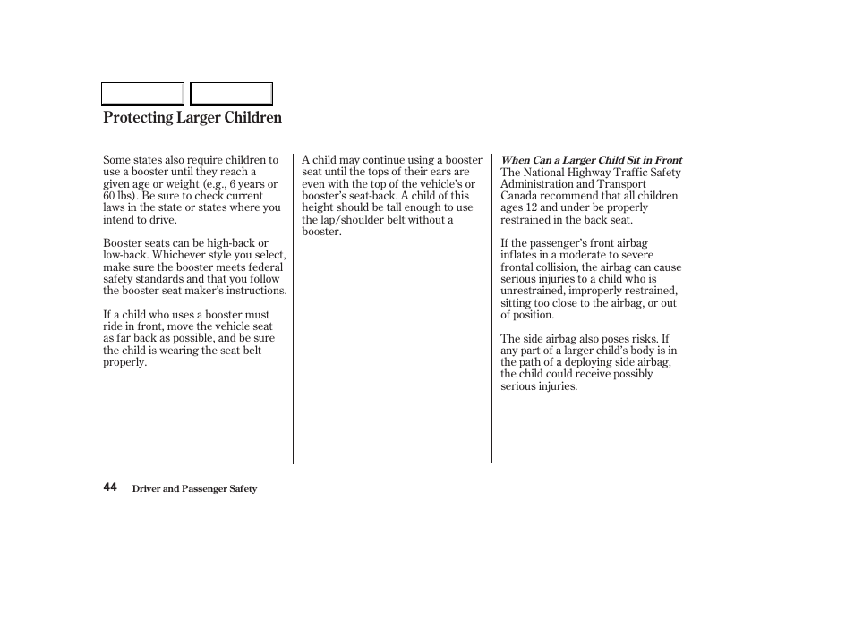 Protecting larger children | Acura 2004 TL - Owner's Manual User Manual | Page 47 / 283