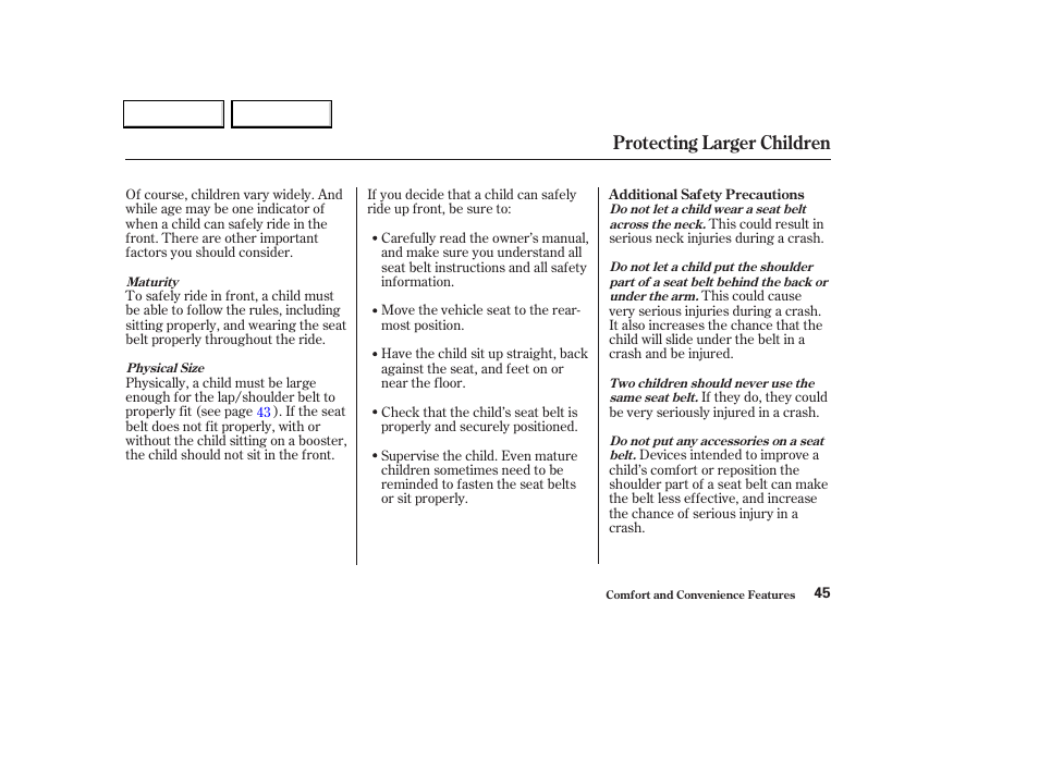 Protecting larger children | Acura 2004 TL - Owner's Manual User Manual | Page 48 / 283