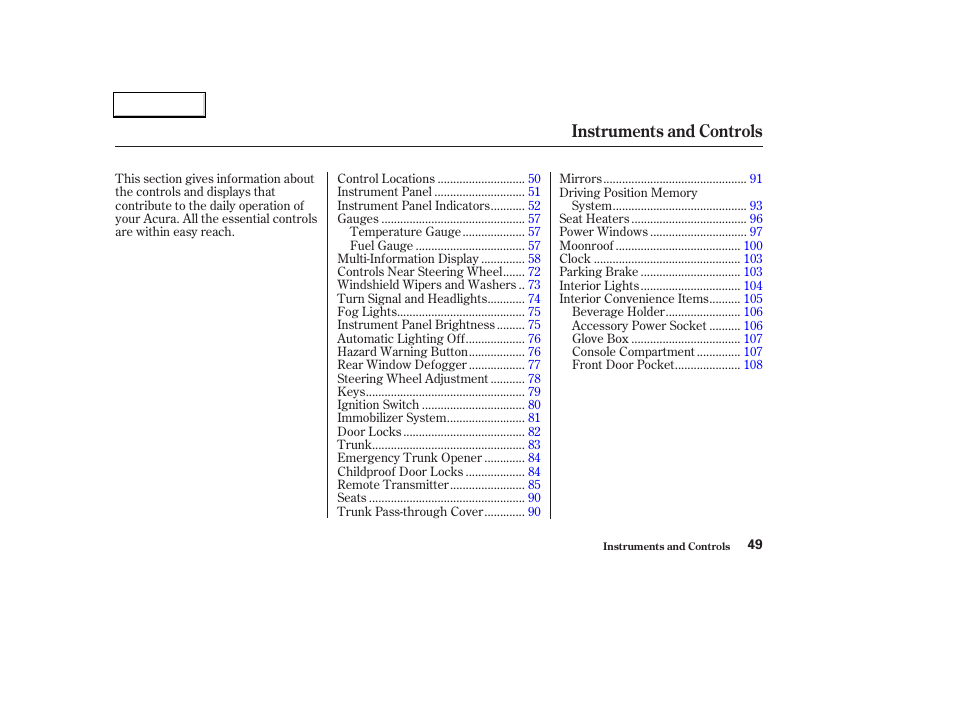 Instruments and controls | Acura 2004 TL - Owner's Manual User Manual | Page 52 / 283